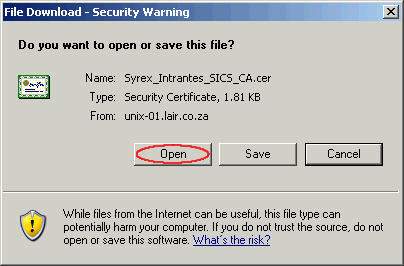 Open or Save Certificate Screenshot