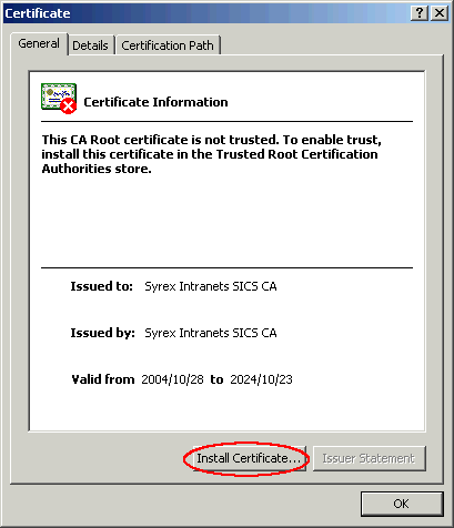 Install Certificate Screenshot
