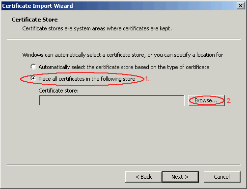 Manually specify Certificate Store Screenshot