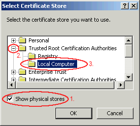 Select Trusted Root CA Authority on Local Computer Screenshot